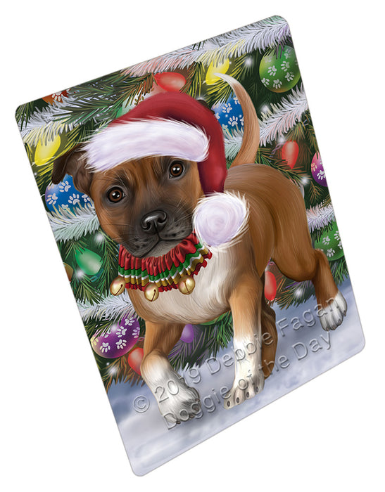 Chistmas Trotting in the Snow Staffordshire Bull Terrier Dog Cutting Board - For Kitchen - Scratch & Stain Resistant - Designed To Stay In Place - Easy To Clean By Hand - Perfect for Chopping Meats, Vegetables, CA84016