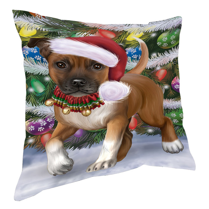 Chistmas Trotting in the Snow Staffordshire Bull Terrier Dog Pillow with Top Quality High-Resolution Images - Ultra Soft Pet Pillows for Sleeping - Reversible & Comfort - Ideal Gift for Dog Lover - Cushion for Sofa Couch Bed - 100% Polyester, PILA93919