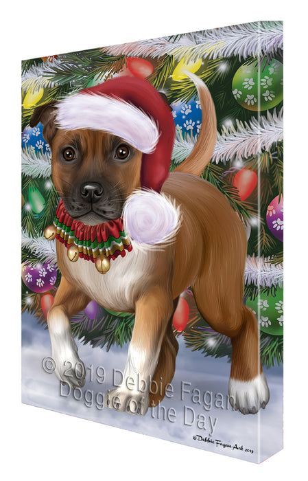 Chistmas Trotting in the Snow Staffordshire Bull Terrier Dog Canvas Wall Art - Premium Quality Ready to Hang Room Decor Wall Art Canvas - Unique Animal Printed Digital Painting for Decoration CVS685