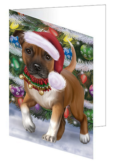 Chistmas Trotting in the Snow Staffordshire Bull Terrier Dog Handmade Artwork Assorted Pets Greeting Cards and Note Cards with Envelopes for All Occasions and Holiday Seasons