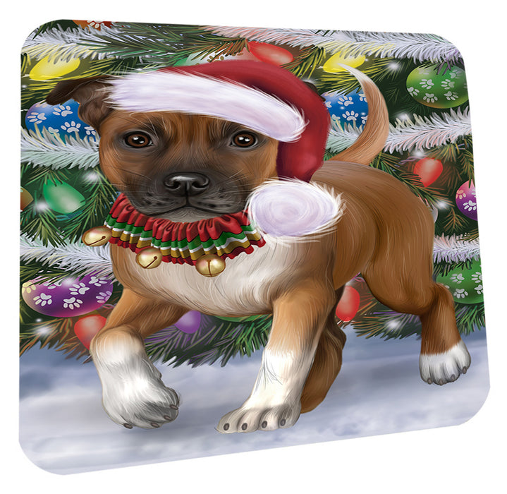 Chistmas Trotting in the Snow Staffordshire Bull Terrier Dog Coasters Set of 4 CSTA58684