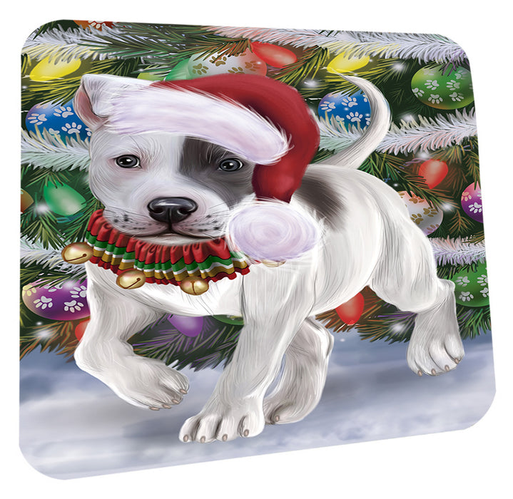 Chistmas Trotting in the Snow Staffordshire Bull Terrier Dog Coasters Set of 4 CSTA58685
