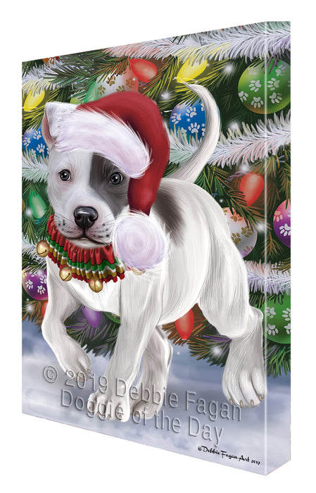 Chistmas Trotting in the Snow Staffordshire Bull Terrier Dog Canvas Wall Art - Premium Quality Ready to Hang Room Decor Wall Art Canvas - Unique Animal Printed Digital Painting for Decoration CVS686
