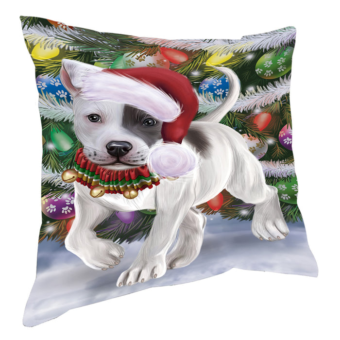 Chistmas Trotting in the Snow Staffordshire Bull Terrier Dog Pillow with Top Quality High-Resolution Images - Ultra Soft Pet Pillows for Sleeping - Reversible & Comfort - Ideal Gift for Dog Lover - Cushion for Sofa Couch Bed - 100% Polyester, PILA93922