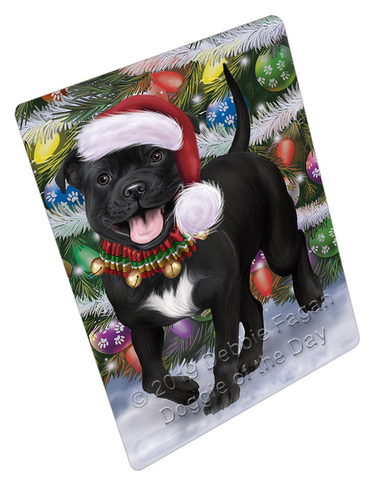 Chistmas Trotting in the Snow Staffordshire Bull Terrier Dog Cutting Board - For Kitchen - Scratch & Stain Resistant - Designed To Stay In Place - Easy To Clean By Hand - Perfect for Chopping Meats, Vegetables, CA84020