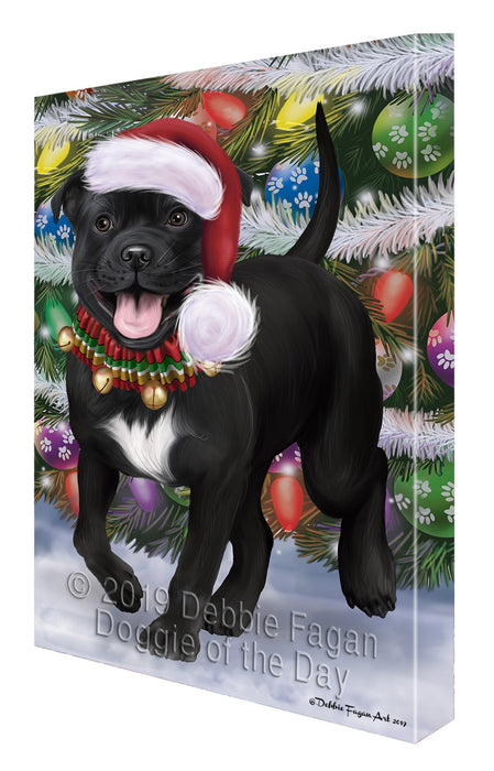 Chistmas Trotting in the Snow Staffordshire Bull Terrier Dog Canvas Wall Art - Premium Quality Ready to Hang Room Decor Wall Art Canvas - Unique Animal Printed Digital Painting for Decoration CVS687