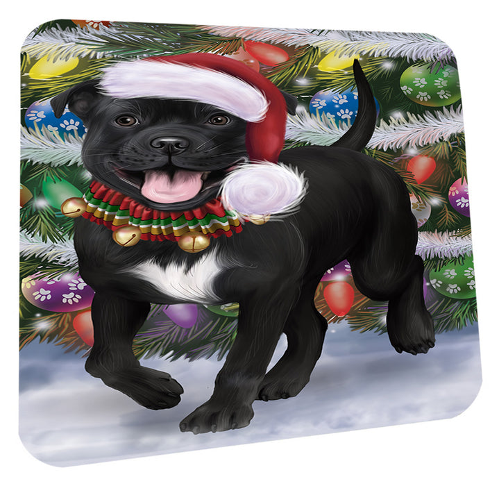 Chistmas Trotting in the Snow Staffordshire Bull Terrier Dog Coasters Set of 4 CSTA58686