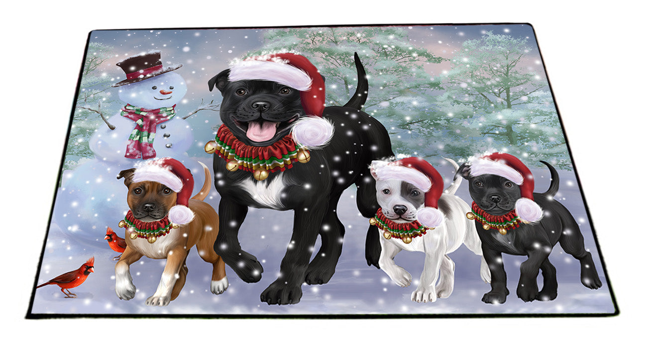 Christmas Running Family Staffordshire Bull Terrier Dogs Floormat FLMS56053