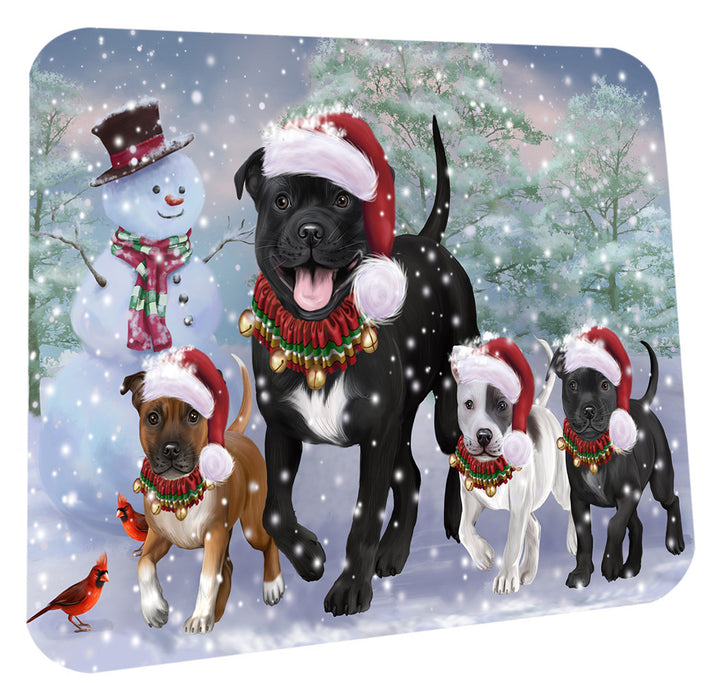 Christmas Running Family Staffordshire Bull Terrier Dogs Coasters Set of 4 CSTA58640