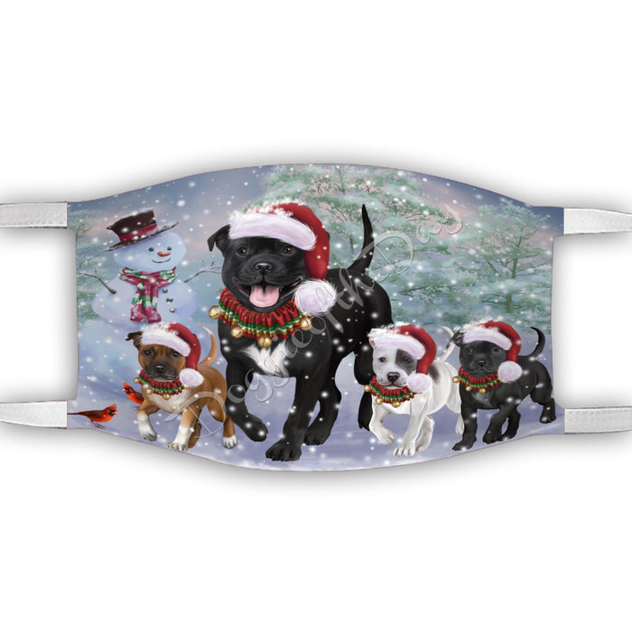 Christmas Running Fammily Staffordshire Bull Terrier Dogs Face Mask FM48748