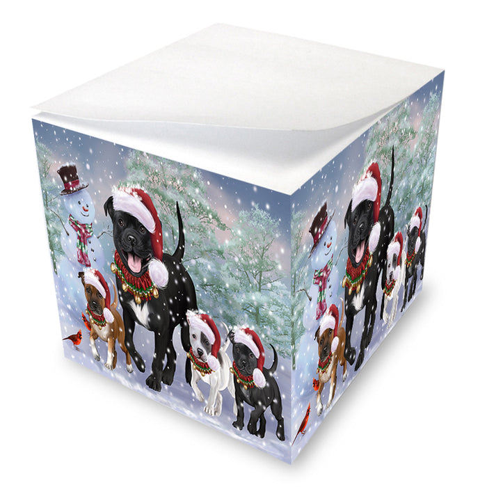 Christmas Running Family Staffordshire Bull Terrier Dogs Note Cube NOC-DOTD-A57679