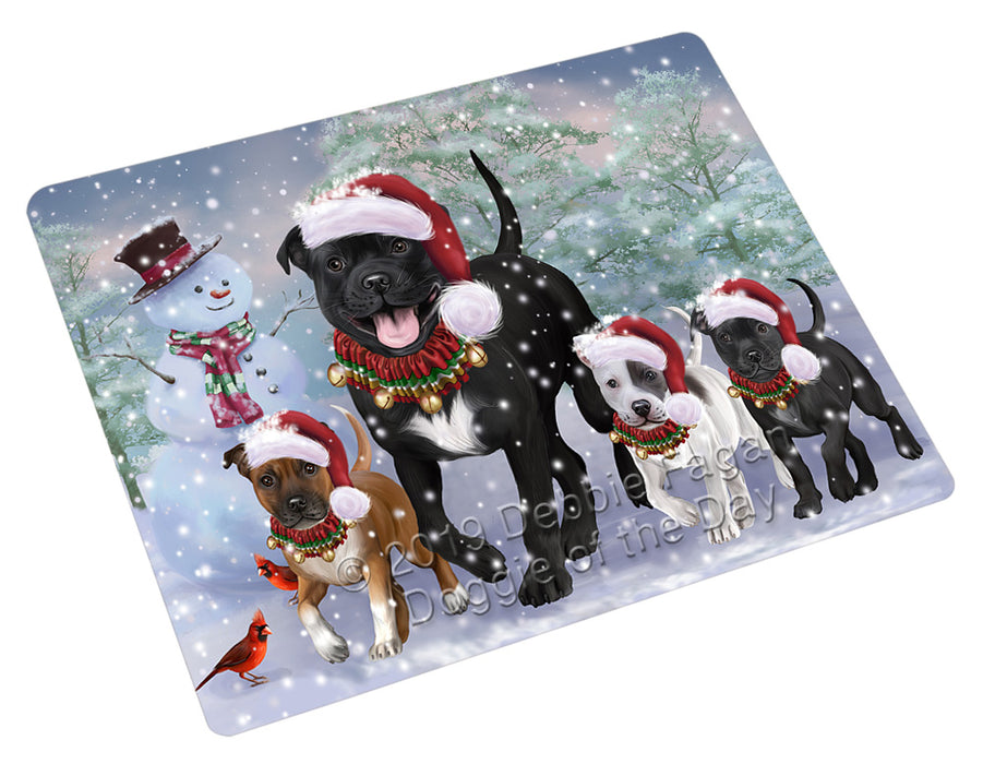 Christmas Running Family Staffordshire Bull Terrier Dogs Refrigerator/Dishwasher Magnet - Kitchen Decor Magnet - Pets Portrait Unique Magnet - Ultra-Sticky Premium Quality Magnet