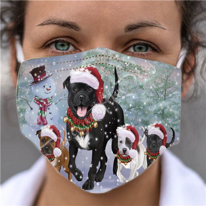 Christmas Running Fammily Staffordshire Bull Terrier Dogs Face Mask FM48748