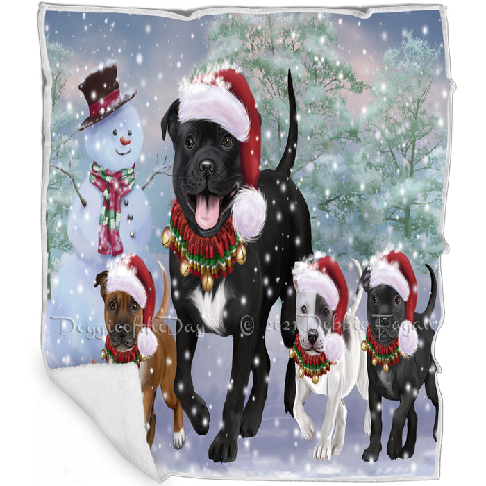 Christmas Running Family Staffordshire Bull Terrier Dogs Blanket BLNKT143424