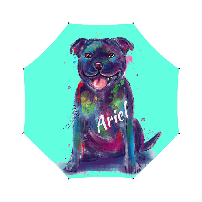 Custom Pet Name Personalized Watercolor Staffordshire Bull Terrier DogSemi-Automatic Foldable Umbrella
