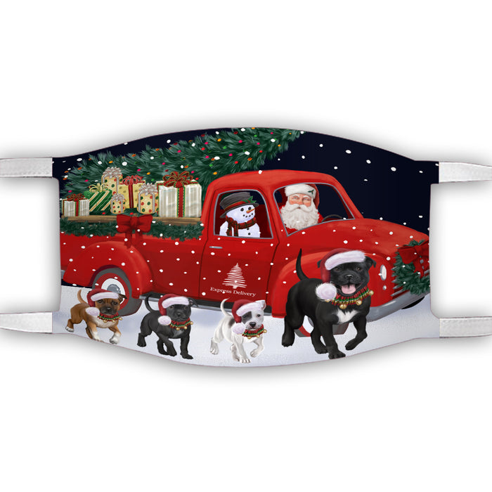 Christmas Express Delivery Red Truck Running Staffordshire Bull Terrier Dogs Face Mask FM49902