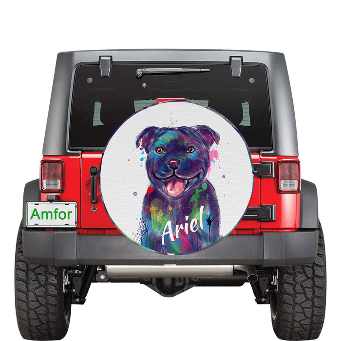 Custom Pet Name Personalized Watercolor Staffordshire Bull Terrier Dog Car Tire Cover