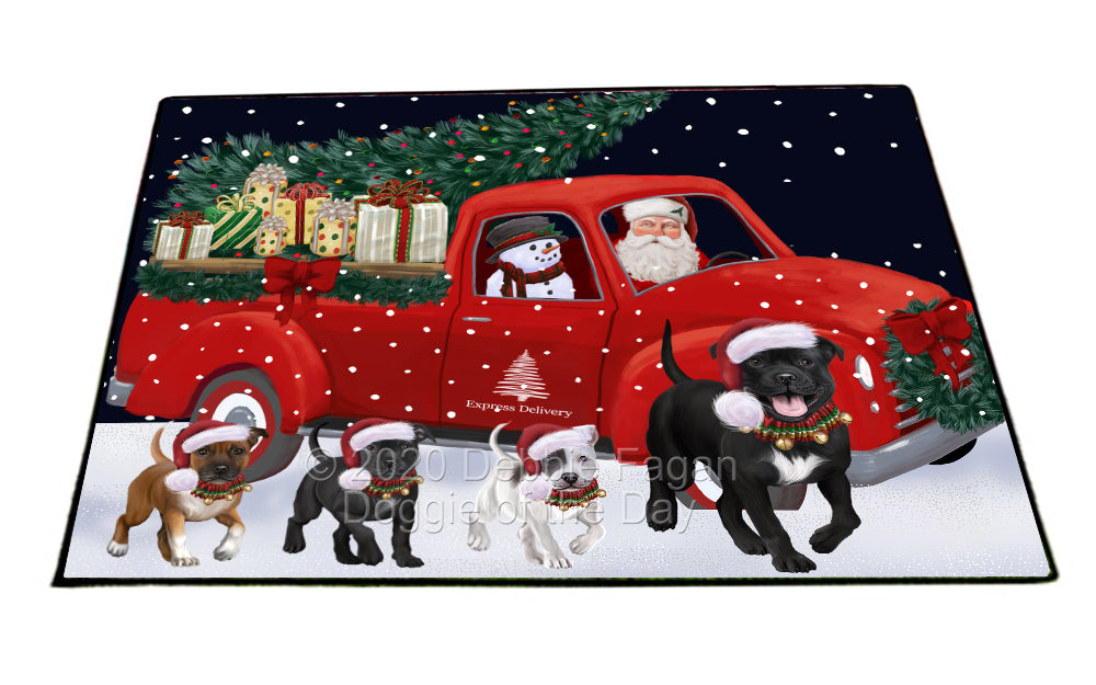 Christmas Express Delivery Red Truck Running Staffordshire Bull Terrier Dogs Indoor/Outdoor Welcome Floormat - Premium Quality Washable Anti-Slip Doormat Rug FLMS56722