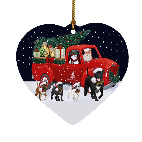 Christmas Express Delivery Red Truck Running Staffordshire Bull Terrier Dogs Heart Christmas Ornament RFPOR58125