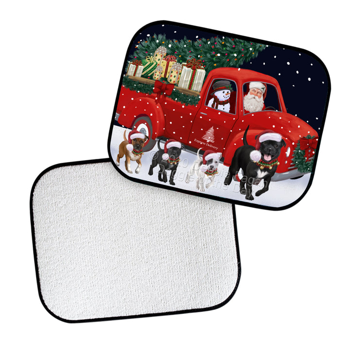 Christmas Express Delivery Red Truck Running Staffordshire Bull Terrier Dogs Polyester Anti-Slip Vehicle Carpet Car Floor Mats  CFM49579