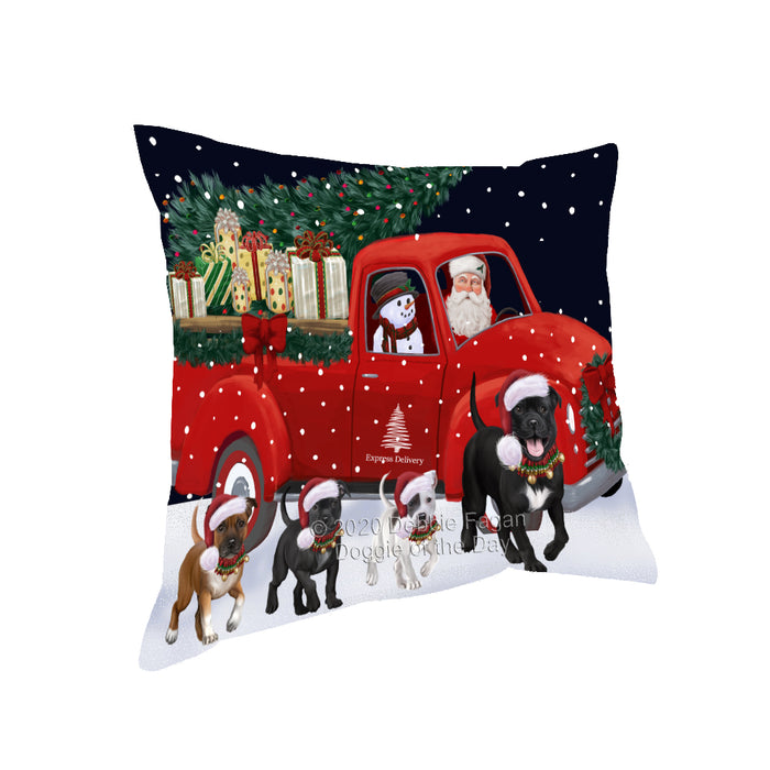 Christmas Express Delivery Red Truck Running Staffordshire Bull Terrier Dogs Pillow PIL86216