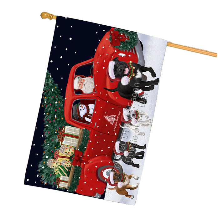 Christmas Express Delivery Red Truck Running Staffordshire Bull Terrier Dogs House Flag FLG66555