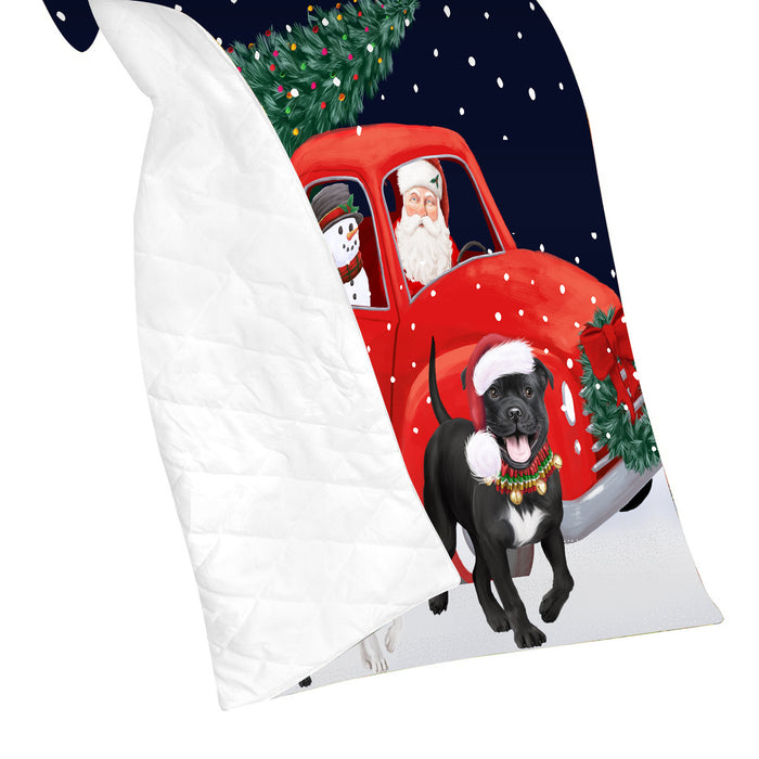 Christmas Express Delivery Red Truck Running Staffordshire Bull Terrier Dogs Lightweight Soft Bedspread Coverlet Bedding Quilt QUILT60076