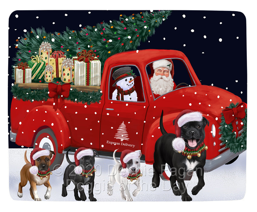 Christmas Express Delivery Red Truck Running Staffordshire Bull Terrier Dogs Blanket BLNKT141983