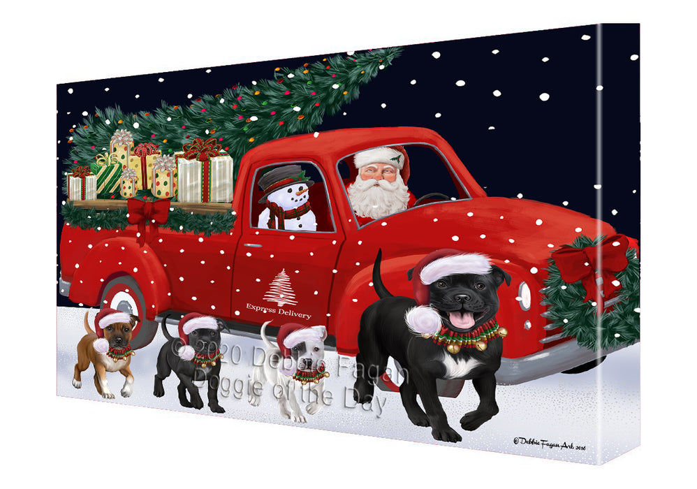 Christmas Express Delivery Red Truck Running Staffordshire Bull Terrier Dogs Canvas Print Wall Art Décor CVS146393
