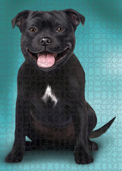 Staffordshire Bull Terrier Dog Portrait Jigsaw Puzzle for Adults Animal Interlocking Puzzle Game Unique Gift for Dog Lover's with Metal Tin Box