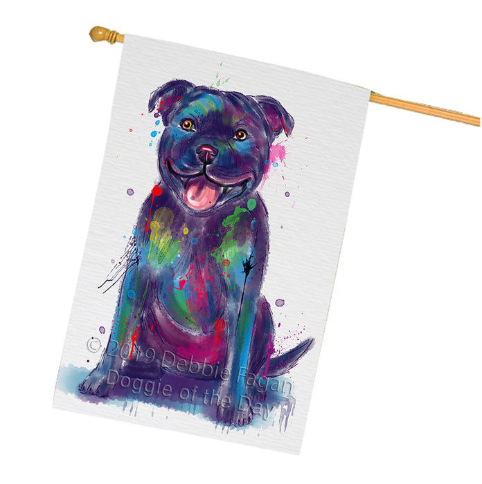 Watercolor Staffordshire Bull Terrier Dog House Flag FLG66438