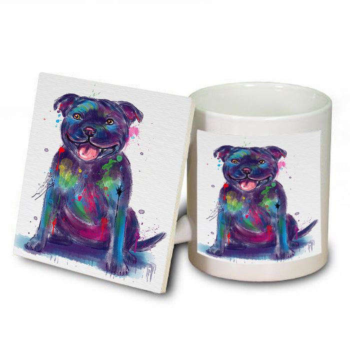 Watercolor Staffordshire Bull Terrier Dog Mug and Coaster Set MUC57560
