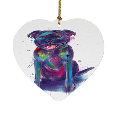 Watercolor Staffordshire Bull Terrier Dog Heart Christmas Ornament HPORA58802