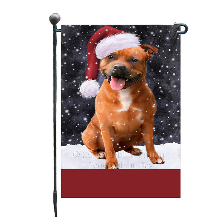 Personalized Let It Snow Happy Holidays Staffordshire Dog Custom Garden Flags GFLG-DOTD-A62460