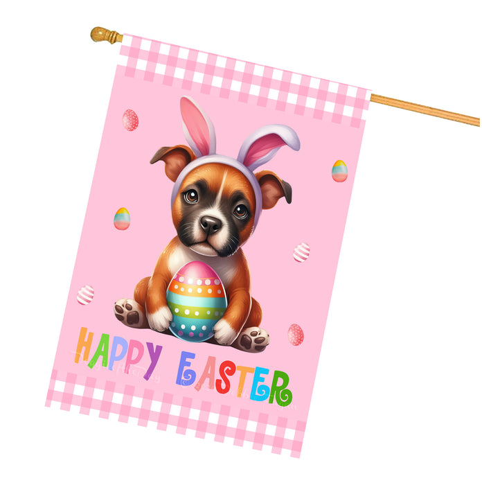 Staffordshire Bull Terrier Dog Easter Day House Flags with Multi Design - Double Sided Easter Festival Gift for Home Decoration  - Holiday Dogs Flag Decor 28" x 40"