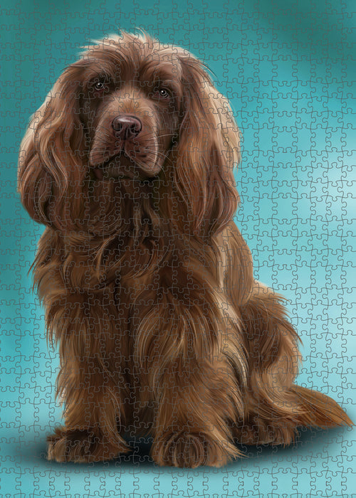 Sussex Spaniel Dog Portrait Jigsaw Puzzle for Adults Animal Interlocking Puzzle Game Unique Gift for Dog Lover's with Metal Tin Box