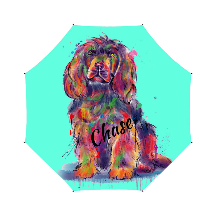Custom Pet Name Personalized Watercolor Sussex Spaniel DogSemi-Automatic Foldable Umbrella