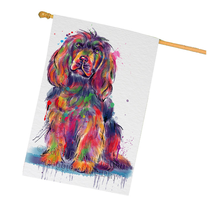 Watercolor Sussex Spaniel Dog House Flag FLG66439