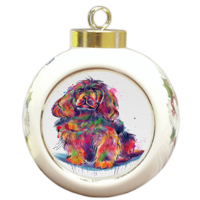 Watercolor Sussex Spaniel Dog Round Ball Christmas Ornament RBPOR58787