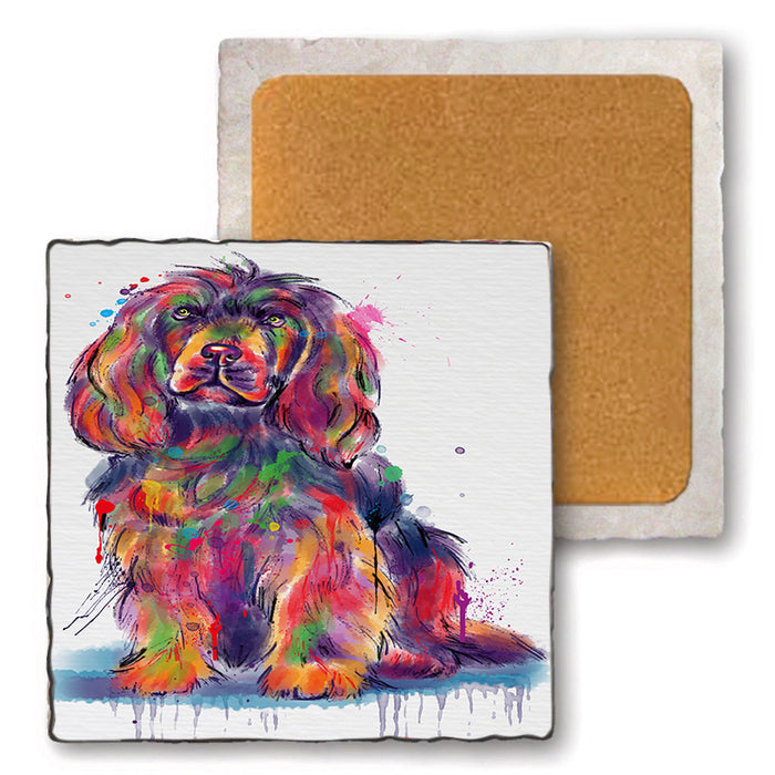 Watercolor Sussex Spaniel Dog Set of 4 Natural Stone Marble Tile Coasters MCST52569
