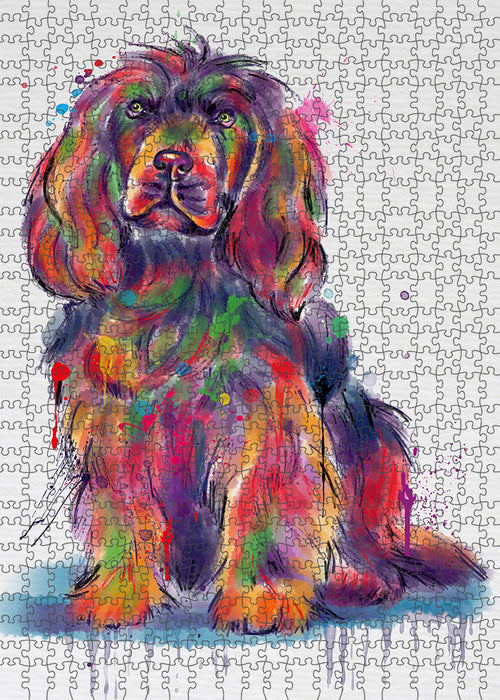 Watercolor Sussex Spaniel Dog Portrait Jigsaw Puzzle for Adults Animal Interlocking Puzzle Game Unique Gift for Dog Lover's with Metal Tin Box