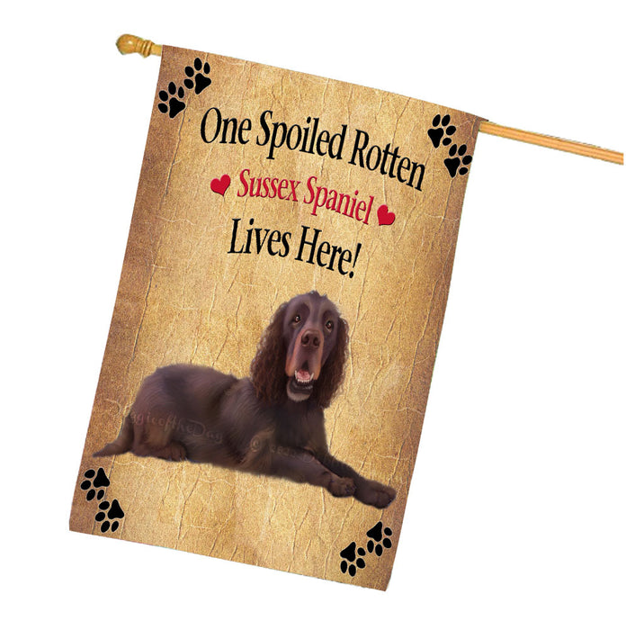 Spoiled Rotten Sussex Spaniel Dog House Flag Outdoor Decorative Double Sided Pet Portrait Weather Resistant Premium Quality Animal Printed Home Decorative Flags 100% Polyester FLG68533