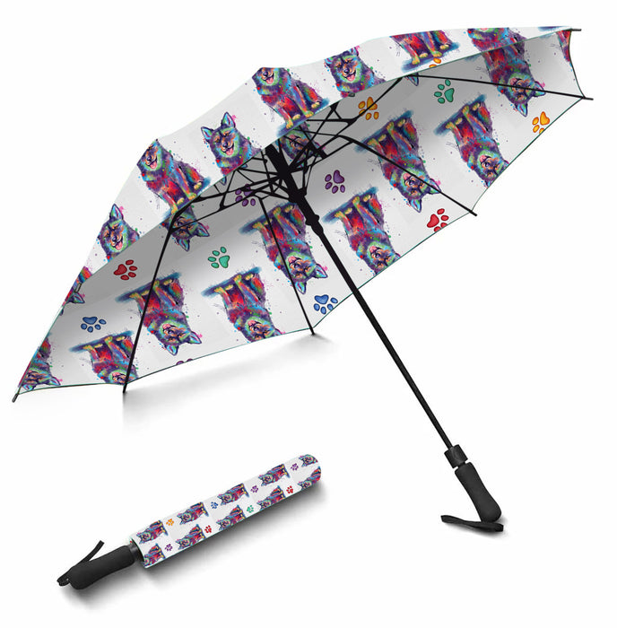 Watercolor Mini Swedish Vallhund DogsSemi-Automatic Foldable Umbrella