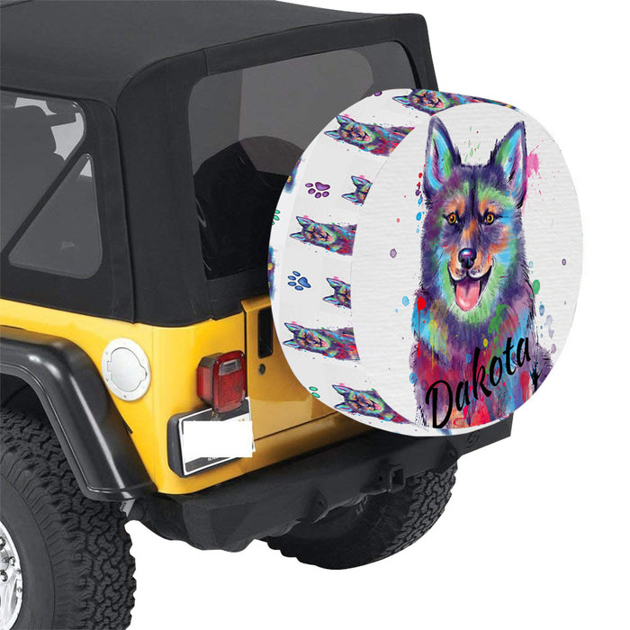 Custom Pet Name Personalized Watercolor Swedish Vallhund Dog Car Tire Cover