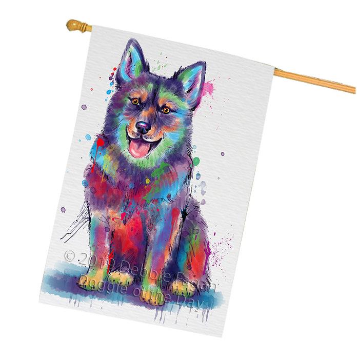 Watercolor Swedish Vallhund Dog House Flag FLG66440
