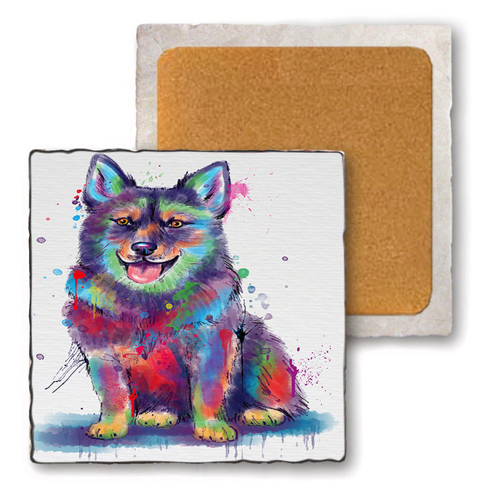 Watercolor Swedish Vallhund Dog Set of 4 Natural Stone Marble Tile Coasters MCST52570