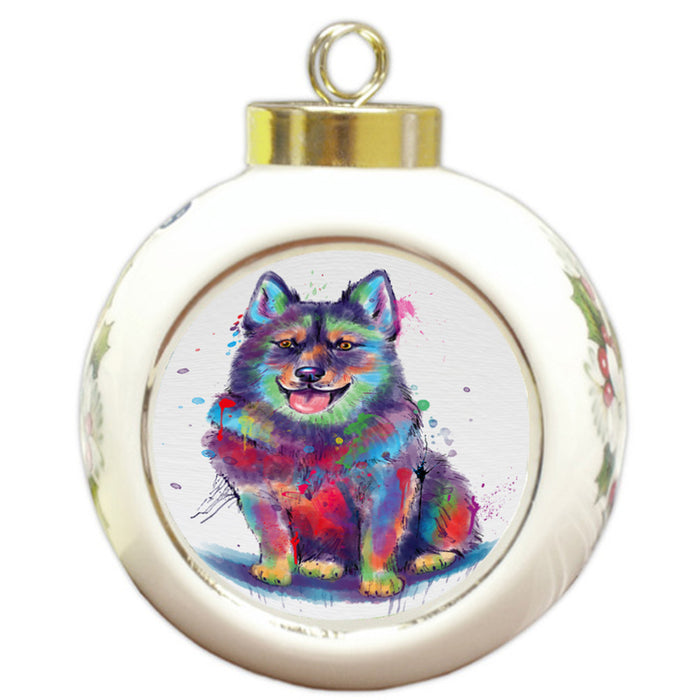 Watercolor Swedish Vallhund Dog Round Ball Christmas Ornament RBPOR58788