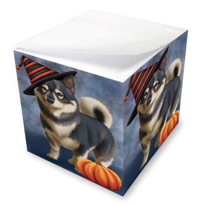 Happy Halloween Swedish Vallhund Dog Wearing Witch Hat with Pumpkin Note Cube NOC56462