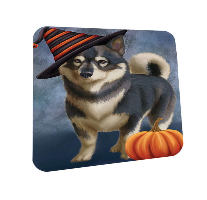 Happy Halloween Swedish Vallhund Dog Wearing Witch Hat with Pumpkin Coasters Set of 4 CST54774