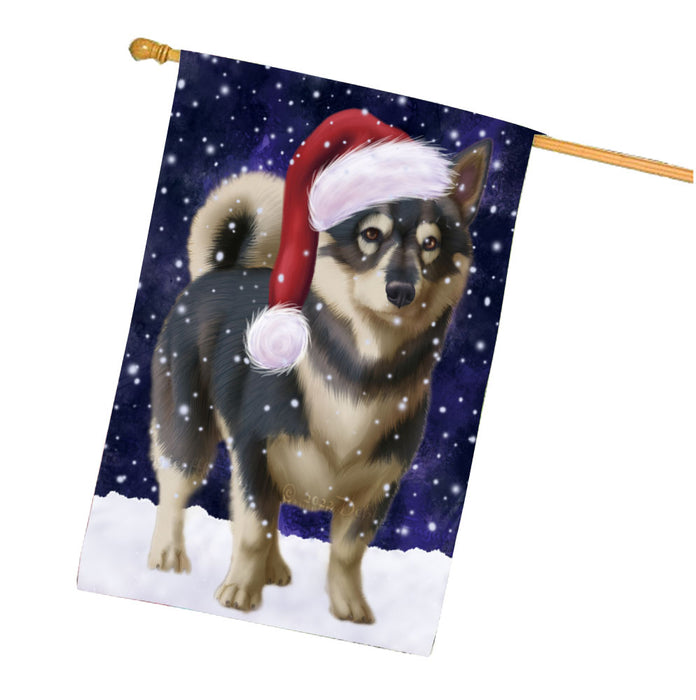 Christmas Let it Snow Swedish Vallhund Dog House Flag Outdoor Decorative Double Sided Pet Portrait Weather Resistant Premium Quality Animal Printed Home Decorative Flags 100% Polyester FLG67919